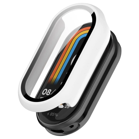 Etui ze szkłem do zegarka Bizon Case Watch Adamo do Xiaomi Smart Band 10, białe