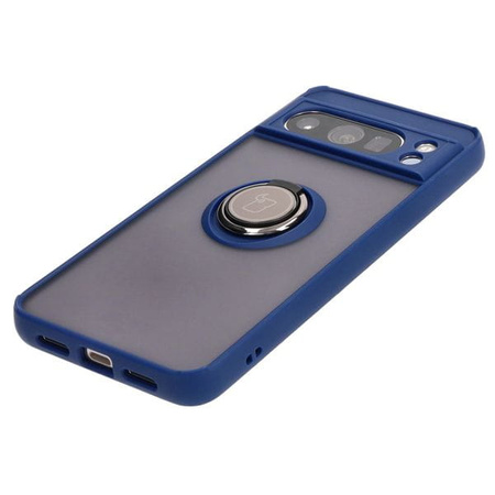Etui z uchwytem na palec Bizon Case Hybrid Ring do Google Pixel 8 Pro, przydymione z granatową ramką