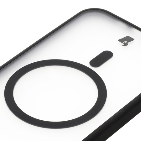 Etui z pierścieniem magnetycznym Bizon Case MatteO do iPhone 16e, półprzezroczyste z czarną ramką