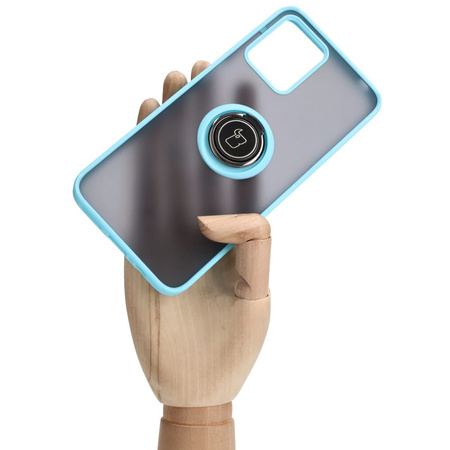 Etui z uchwytem na palec Bizon Case Hybrid Ring do Motorola Moto G13 / G23 / G53 5G, przydymione z jasnoniebieską ramką
