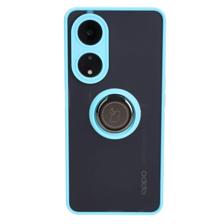 Etui z uchwytem na palec Bizon Case Hybrid Ring do Oppo A98 5G, przydymione z jasnoniebieską ramką