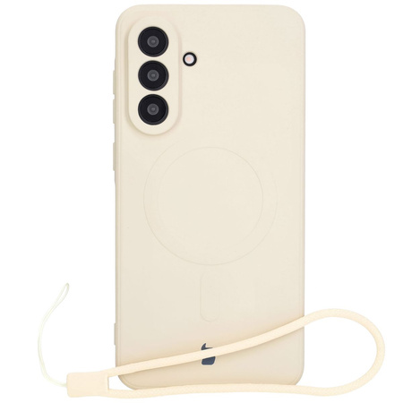 Silikonowe etui z pierścieniem magnetycznym Bizon Case Silicone Magnetic Sq do Galaxy A56 5G, beżowe