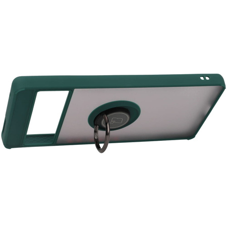 Etui z uchwytem na palec Bizon Case Hybrid Ring do Google Pixel 7 Pro, przydymione z ciemnozieloną ramką