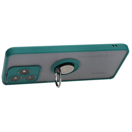 Etui z uchwytem na palec Bizon Case Hybrid Ring do Realme C53 / C51, przydymione z ciemnozieloną ramką