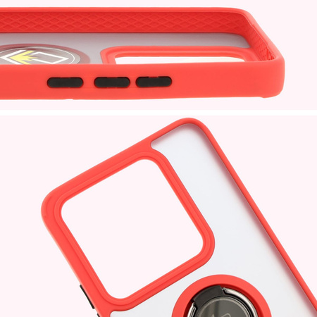 Etui z uchwytem na palec Bizon Case Hybrid Ring do Xiaomi 14T, przydymione z czerwoną ramką