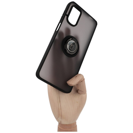 Etui z uchwytem na palec Bizon Case Hybrid Ring do Motorola Moto G22 / E32 / E32s, przydymione z czarną ramką
