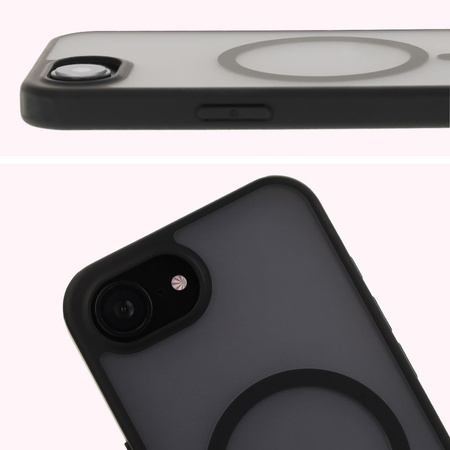 Etui z pierścieniem magnetycznym Bizon Case MatteO do iPhone 16e, półprzezroczyste z czarną ramką