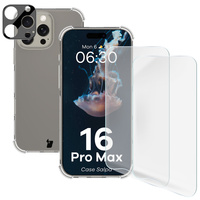 Etui + 2x folia na ekran + szkiełko na obiektyw Bizon Case Clear Pack do iPhone 16 Pro Max