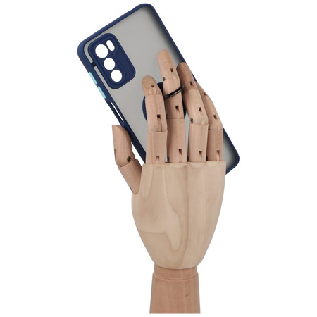 Etui z uchwytem na palec Bizon Case Hybrid Ring do Motorola Moto G42 , przydymione z granatową ramką