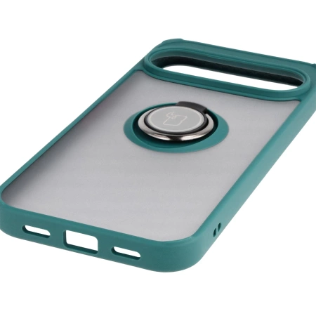 Etui z uchwytem na palec Bizon Case Hybrid Ring do Google Pixel 10 Pro XL, przydymione z ciemnozieloną ramką