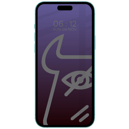 Prywatyzujące szkło hartowane Bizon Glass Edge Shadow do iPhone 15 Plus, przyciemniane z czarną ramką