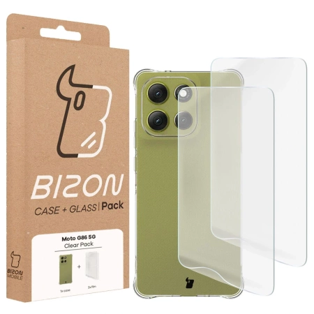 Elastyczne etui + 2x folia na ekran Bizon Case Clear Pack do Motorola Moto G86 5G