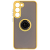 Etui z uchwytem na palec Bizon Case Hybrid Ring do Galaxy S23 Plus, przydymione z żółtą ramką