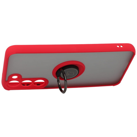 Etui z uchwytem na palec Bizon Case Hybrid Ring do Galaxy S23 Plus, przydymione z czerwoną ramką
