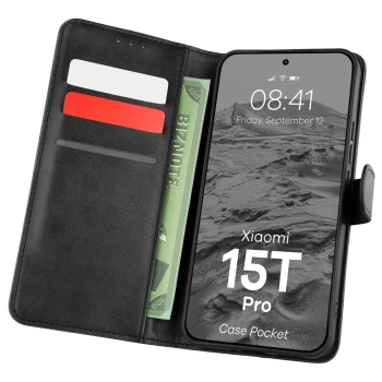 Etui z klapką Bizon Case Pocket do Xiaomi 15T Pro, czarne