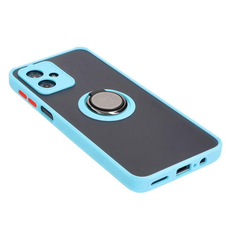 Etui z uchwytem na palec Bizon Case Hybrid Ring do Motorola Moto G54 5G, przydymione z jasnoniebieską ramką