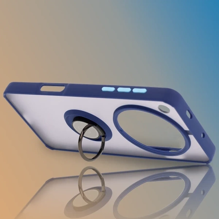 Etui z uchwytem na palec Bizon Case Hybrid Ring do Oppo Find X8 Pro, przydymione z granatową ramką