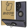 Etui z uchwytem na palec Bizon Case Hybrid Ring do Galaxy S24 Ultra, przydymione z czarną ramką