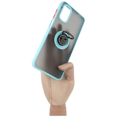 Etui z uchwytem na palec Bizon Case Hybrid Ring do Motorola Moto G22 / E32 / E32s, przydymione z jasnoniebieską ramką