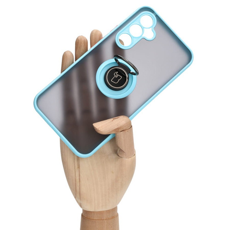 Etui z uchwytem na palec Bizon Case Hybrid Ring do Galaxy A54 5G, przydymione z jasnoniebieską ramką