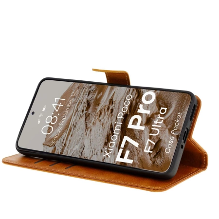 Etui z klapką Bizon Case Pocket do Xiaomi POCO F7 Pro / F7 Ultra, brązowe