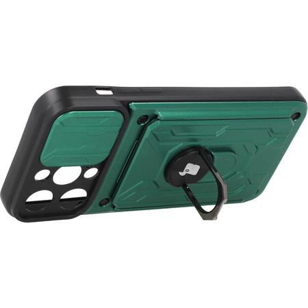 Etui Bizon Case Camshield Card Slot Ring do iPhone 14 Pro Max, zielone