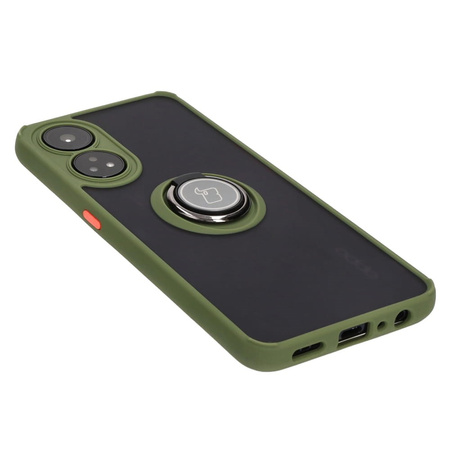 Etui z uchwytem na palec Bizon Case Hybrid Ring do Oppo Reno8 T, przydymione z zieloną ramką