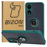 Etui z uchwytem na palec Bizon Case Hybrid Ring do Oppo A78 4G, przydymione z ciemnozieloną ramką