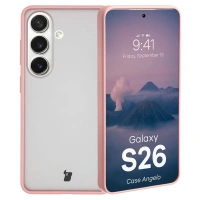 Etui Bizon Case Angelo do Galaxy S26, półprzezroczyste z jasnoróżową ramką