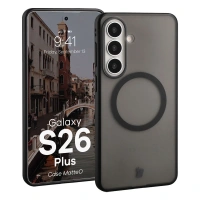 Etui z pierścieniem magnetycznym Bizon Case MatteO do Galaxy S26 Plus, przydymione-czarne