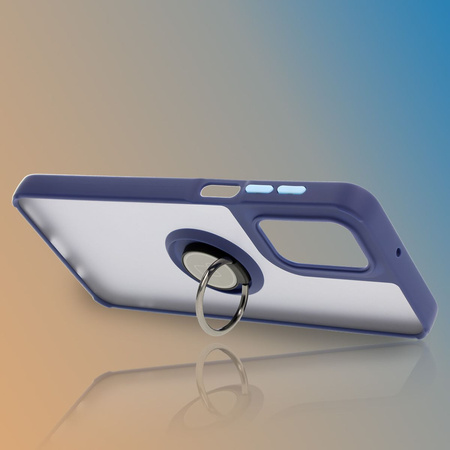 Etui z uchwytem na palec Bizon Case Hybrid Ring do Motorola Moto G55 5G, przydymione z granatową ramką