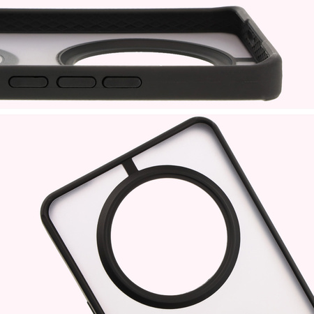 Etui z uchwytem na palec Bizon Case Hybrid Ring do Honor Magic7 Lite, przydymione z czarną ramką