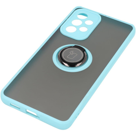 Etui z uchwytem na palec Bizon Case Hybrid Ring do Galaxy A53 5G, przydymione z jasnoniebieską ramką