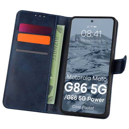 Etui z klapką Bizon Case Pocket do Motorola Moto G86 5G / G86 Power 5G, granatowe