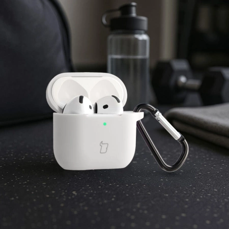 Silikonowe etui z karabińczykiem Bizon Case Headphone Silicone do AirPods 4, białe