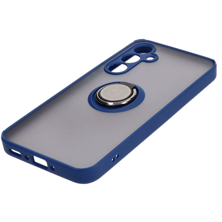 Etui z uchwytem na palec Bizon Case Hybrid Ring do Galaxy A35 5G, przydymione z granatową ramką