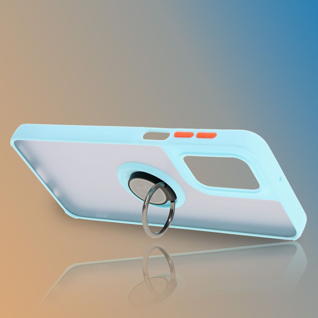 Etui z uchwytem na palec Bizon Case Hybrid Ring do Motorola Moto G55 5G, przydymione z jasnoniebieską ramką