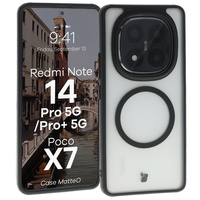 Etui z pierścieniem magnetycznym Bizon Case MatteO do Xiaomi Redmi Note 14 Pro 5G / 14 Pro Plus 5G / Poco X7, półprzezroczyste z czarną ramką