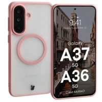 Etui z pierścieniem magnetycznym Bizon Case MatteO do Galaxy A37 5G / A36 5G, przydymione-jasnoróżowe
