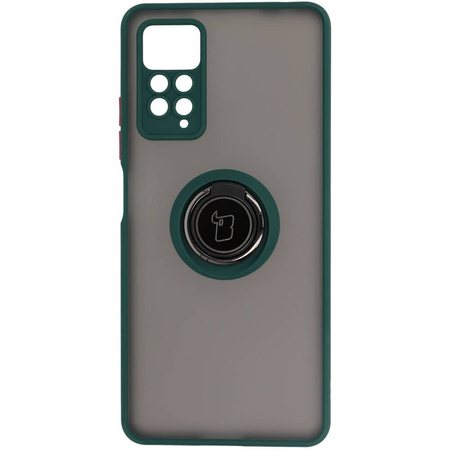 Etui z uchwytem na palec Bizon Case Hybrid Ring do Xiaomi Redmi Note 11 Pro / Pro 5G, przydymione z ciemnozieloną ramką