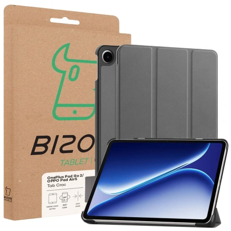 Etui z klapką Bizon Case Tab Croc do OnePlus Pad Go 2 / Oppo Pad Air5, szare