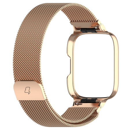 Etui z paskiem Bizon Strap + Case Watch Chain do Xiaomi Redmi Watch 3 Active, różowozłote