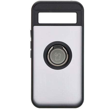 Etui z uchwytem na palec Bizon Case Hybrid Ring do Google Pixel 8a, przydymione z czarną ramką