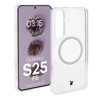 Etui z pierścieniem magnetycznym Bizon Case CrystalO do Galaxy S25 FE, przezroczyste