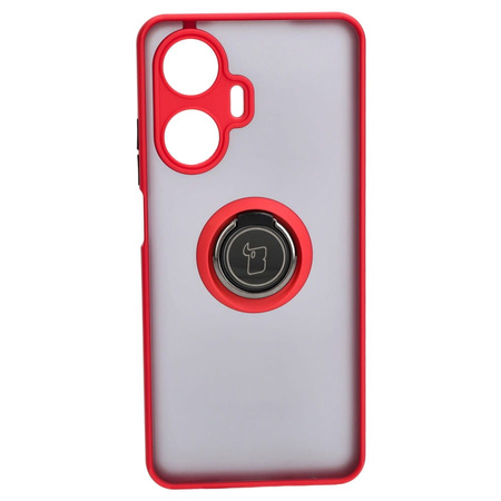 Etui z uchwytem na palec Bizon Case Hybrid Ring do Realme C55, przydymione z czerwoną ramką