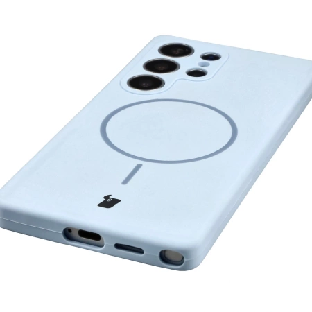 Silikonowe etui z pierścieniem magnetycznym Bizon Soft Case Magnetic do Galaxy S25 Ultra, błękitne