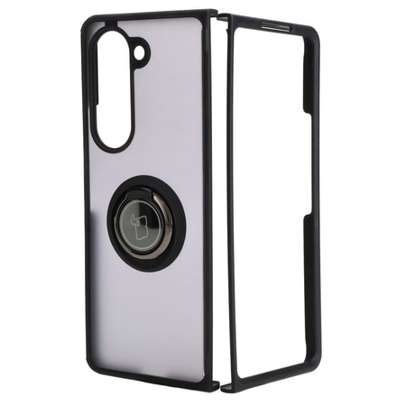 Etui z uchwytem na palec Bizon Case Hybrid Ring do Galaxy Z Fold5, przydymione z czarną ramką