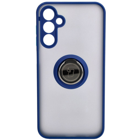 Etui z uchwytem na palec Bizon Case Hybrid Ring do Galaxy A15 5G/4G, przydymione z granatową ramką