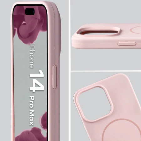 Silikonowe etui z pierścieniem magnetycznym Bizon Soft Case Magnetic do iPhone 14 Pro Max, jasnoróżowe