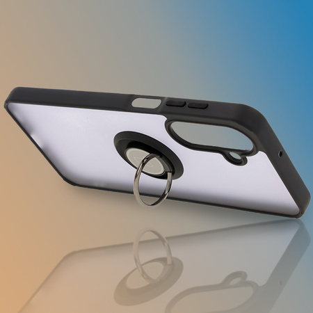 Etui z uchwytem na palec Bizon Case Hybrid Ring do Galaxy A26 5G, przydymione z czarną ramką